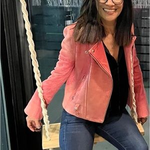 IRO leather jacket , moto biker (Leah 17w)Rose Pink in color size 4 ,mint condi